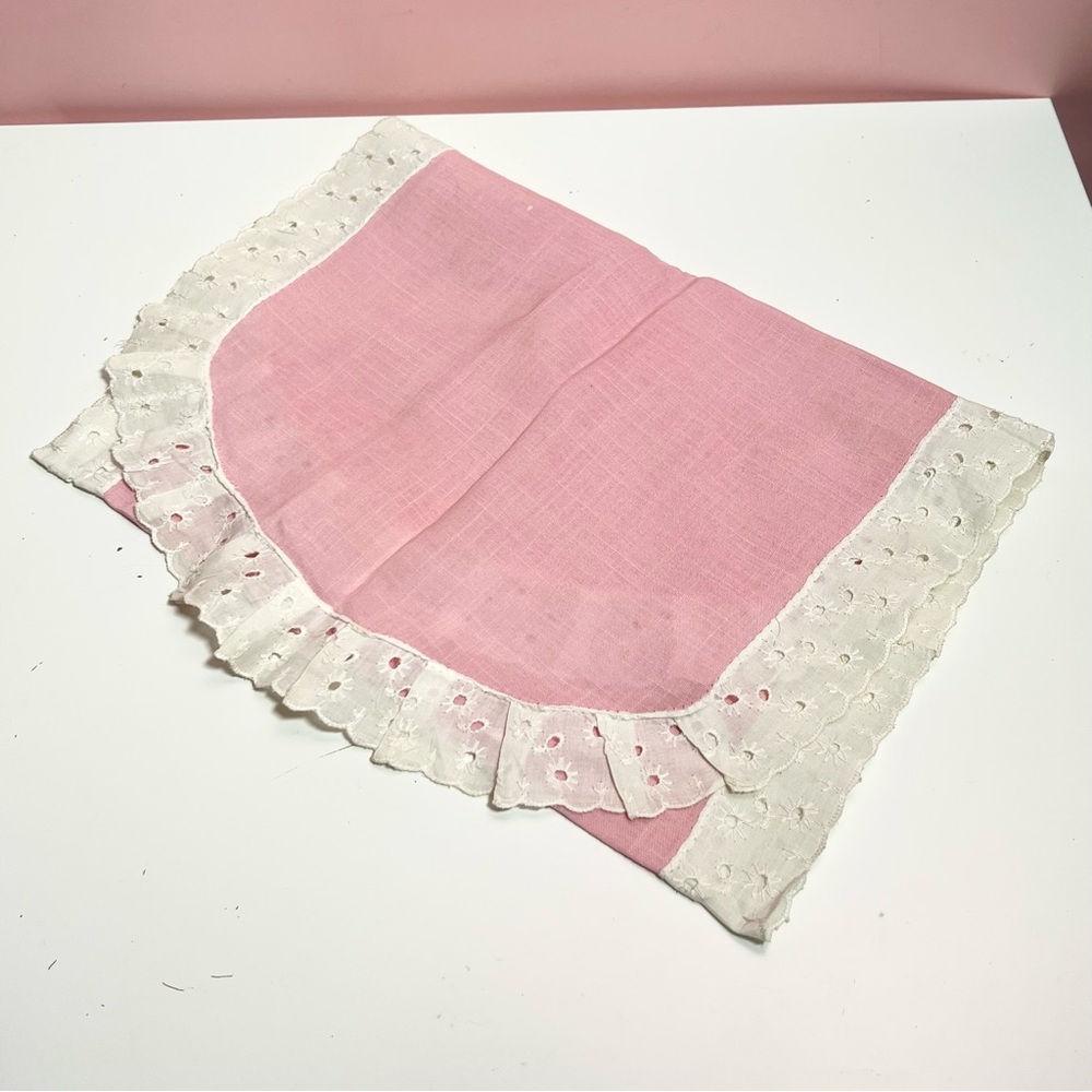 Vintage pink lace trim table runner